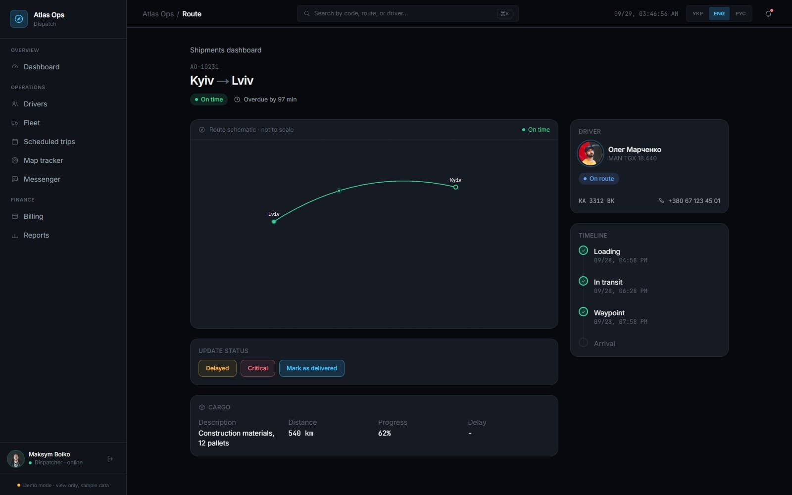 Individual shipment route detail