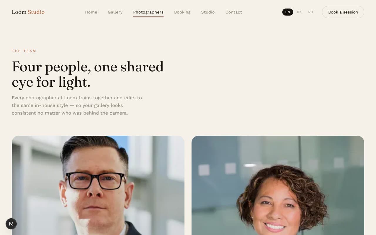 Photographer team page