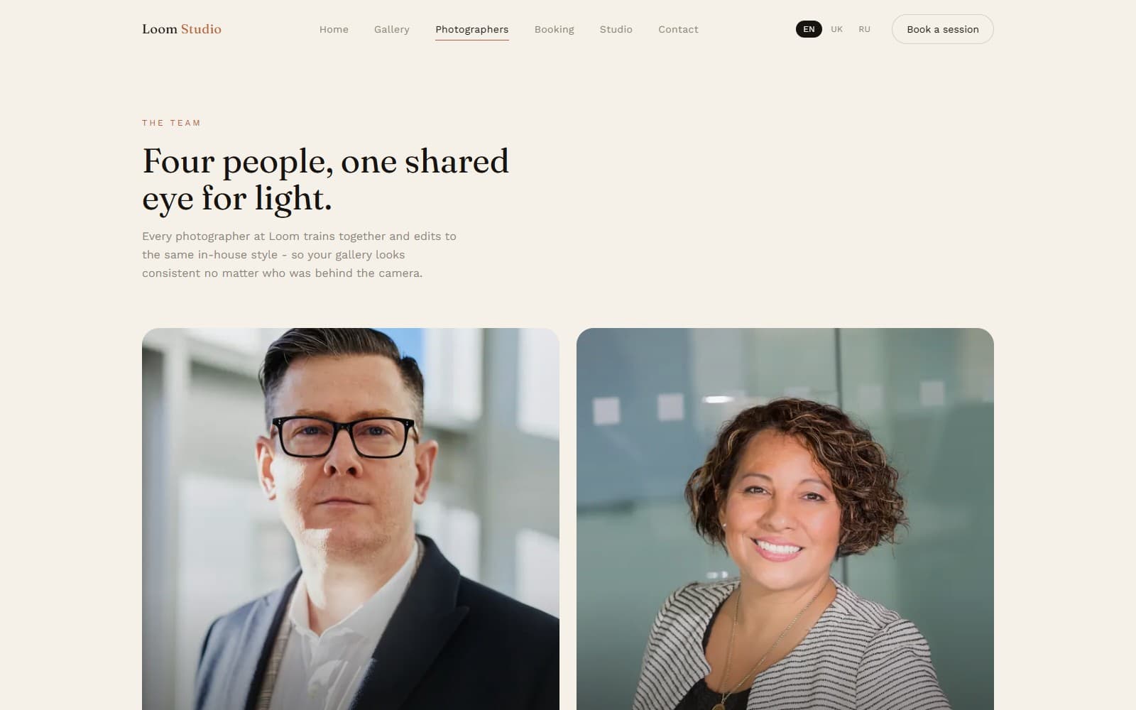 Photographer team page