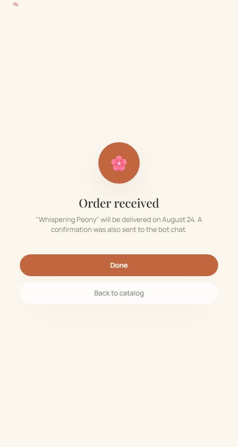 Order confirmation screen