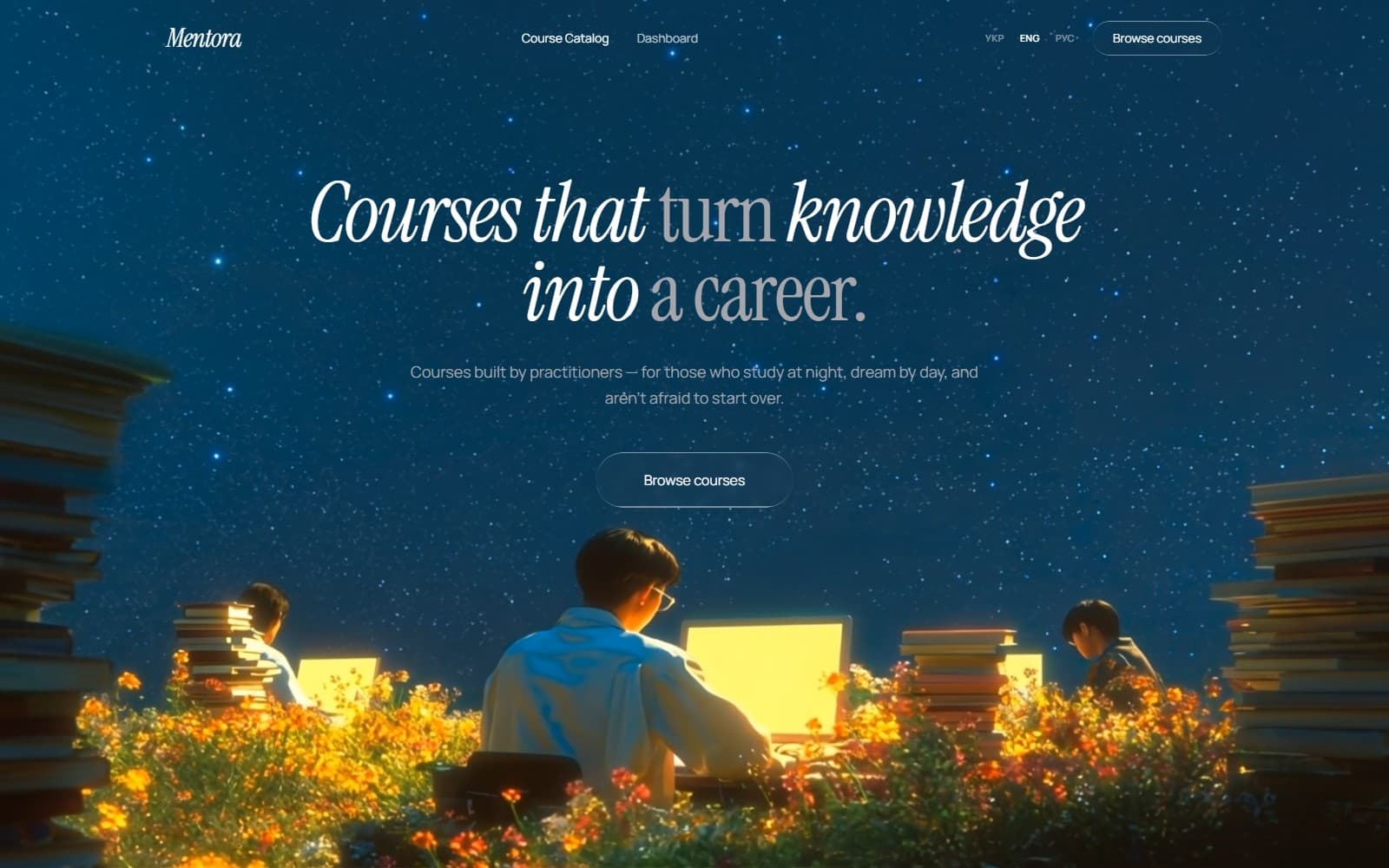 Mentora cinematic homepage hero